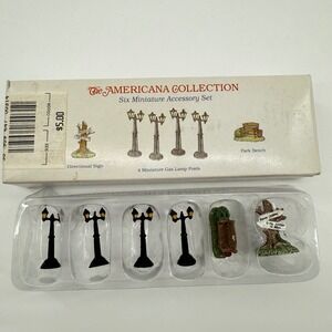 Americana Collection Six Miniature Set Liberty Falls Diorama Display Bench Sign